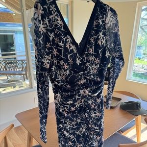 NWT GUESS Navy & Blush Sheer Sleeved Bodycon Dress